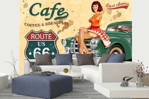 Vlies Fototapete - Cafe Route 66 Plakat 375 x 250 cm